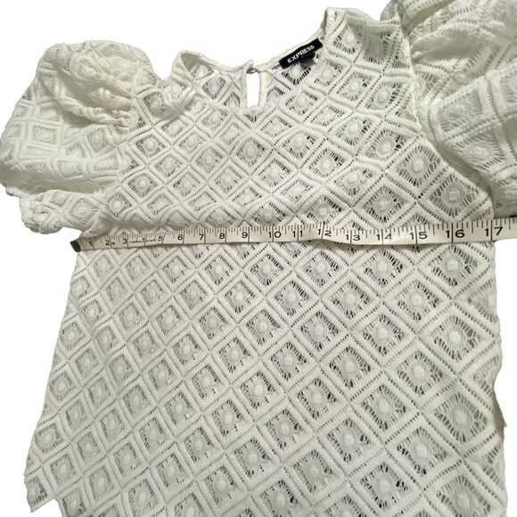 EXPRESS Women lace Puff Sleeve White Top Shirt Blouse Victorian Small - Picture 8 of 11
